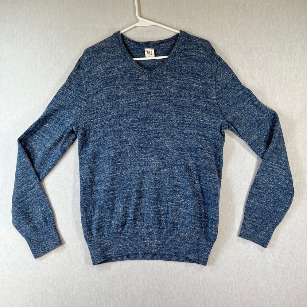 Gap Sweater Mens Small Blue Marled V-Neck Cotton Blend Pullover Soft Stretch